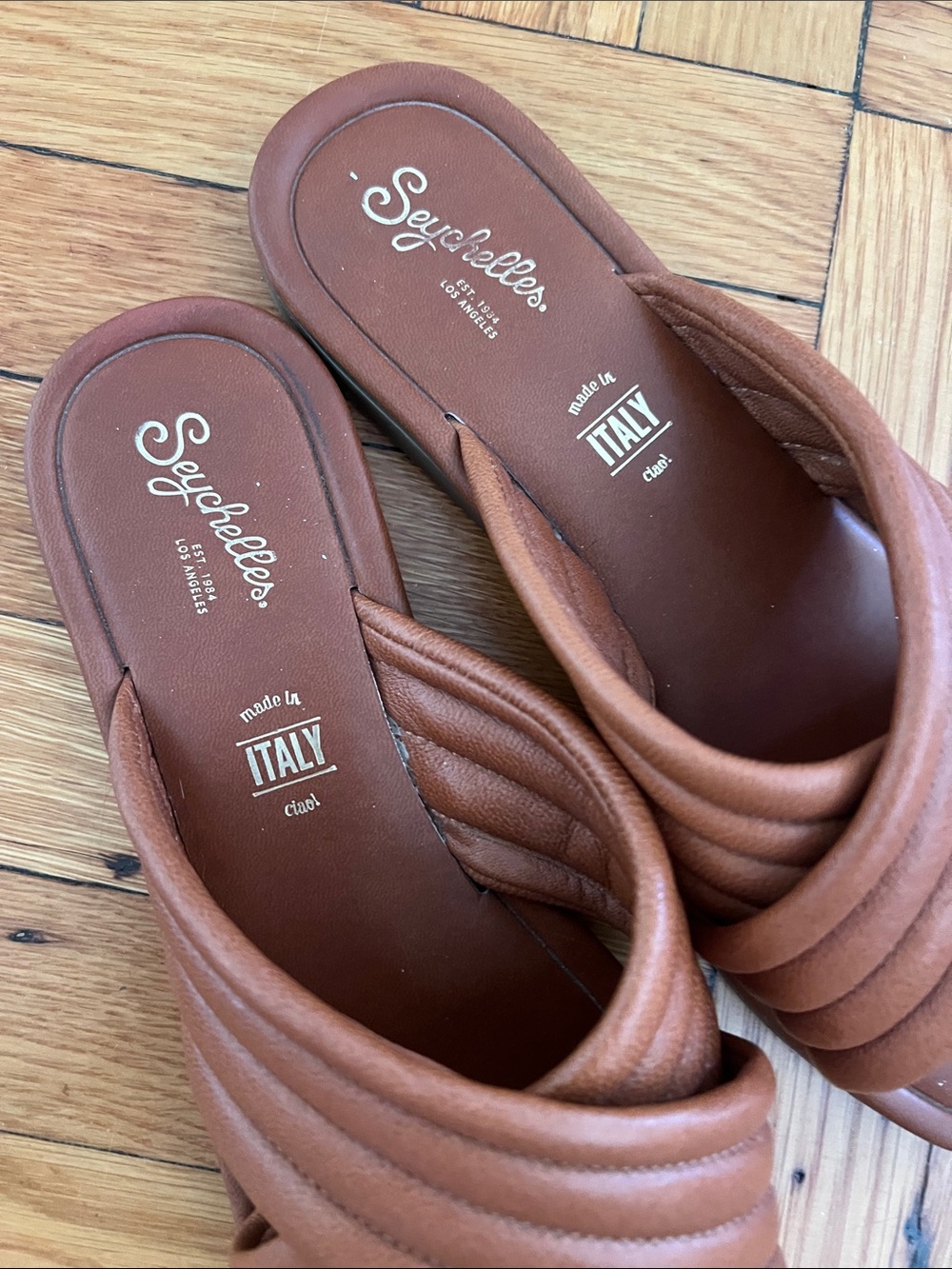 Seychelles Brown Quilted Cross-Strap Slide Sandals - Picture 2 of 5